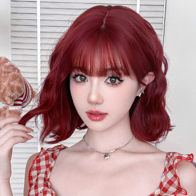 Perucă pentru femei cu păr buclat, stil coreean, model D-155, fibre sintetice rezistente la temperaturi înalte