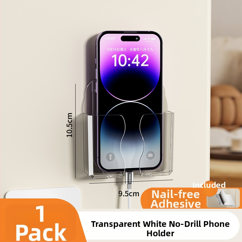 Zidni držač za telefon s pretincem za daljinski upravljač i stalком za punjenje, plastika, model 0001, bez montaže