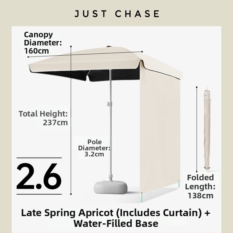 Щандов чадър за пазари – 4 фибърни ребра, стоманена мачта, полиестер 210T платно, UPF50+, ръчно разтваряне и прибиране, персонализиране на лого