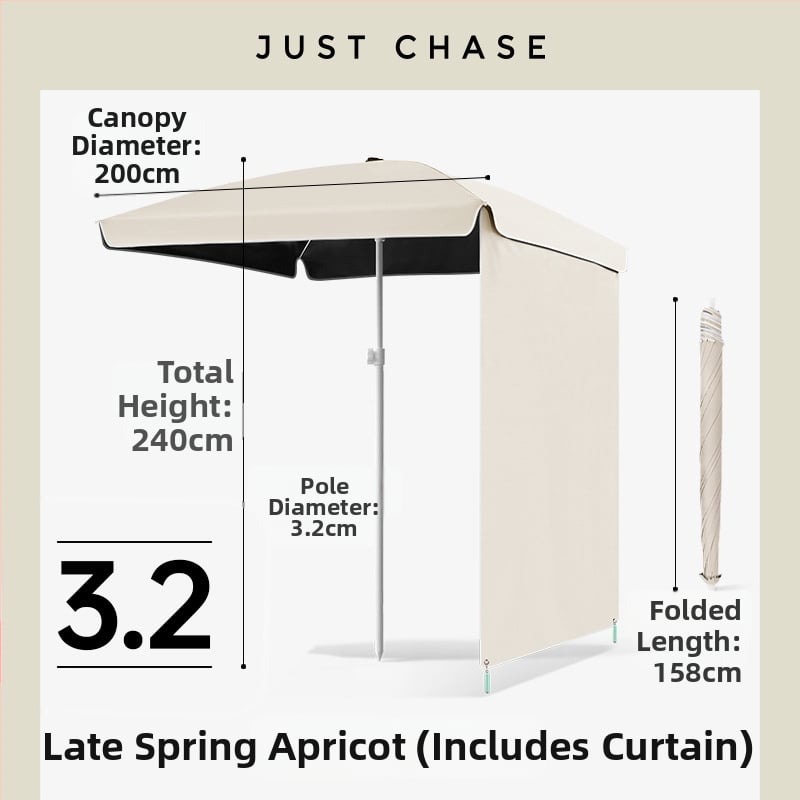 Щандов чадър за пазари – 4 фибърни ребра, стоманена мачта, полиестер 210T платно, UPF50+, ръчно разтваряне и прибиране, персонализиране на лого