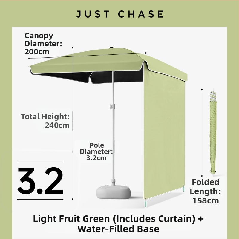 Щандов чадър за пазари – 4 фибърни ребра, стоманена мачта, полиестер 210T платно, UPF50+, ръчно разтваряне и прибиране, персонализиране на лого