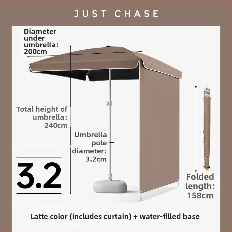 Щандов чадър за пазари – 4 фибърни ребра, стоманена мачта, полиестер 210T платно, UPF50+, ръчно разтваряне и прибиране, персонализиране на лого