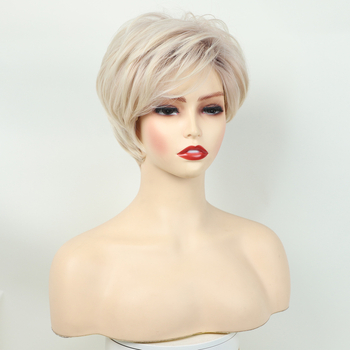 Perucă păr drept scurt, model 22593, fibră rezistentă la temperaturi înalte, breton oblic, proces mecanic