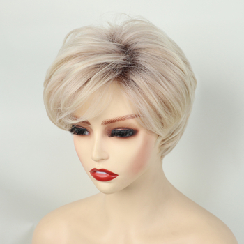 Perucă păr drept scurt, model 22593, fibră rezistentă la temperaturi înalte, breton oblic, proces mecanic