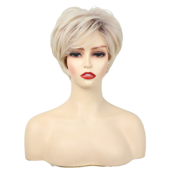 Perucă păr drept scurt, model 22593, fibră rezistentă la temperaturi înalte, breton oblic, proces mecanic