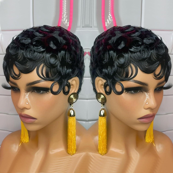 Perucă - păr scurt buclat, stil natural; model KZ-B8062-HS; păr uman; prelucrare mecanică; origine Zhejiang