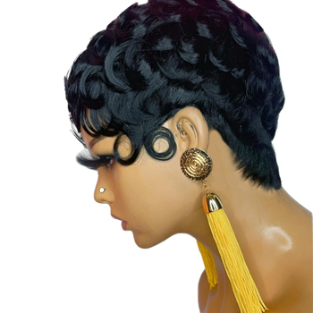 Perucă - păr scurt buclat, stil natural; model KZ-B8062-HS; păr uman; prelucrare mecanică; origine Zhejiang