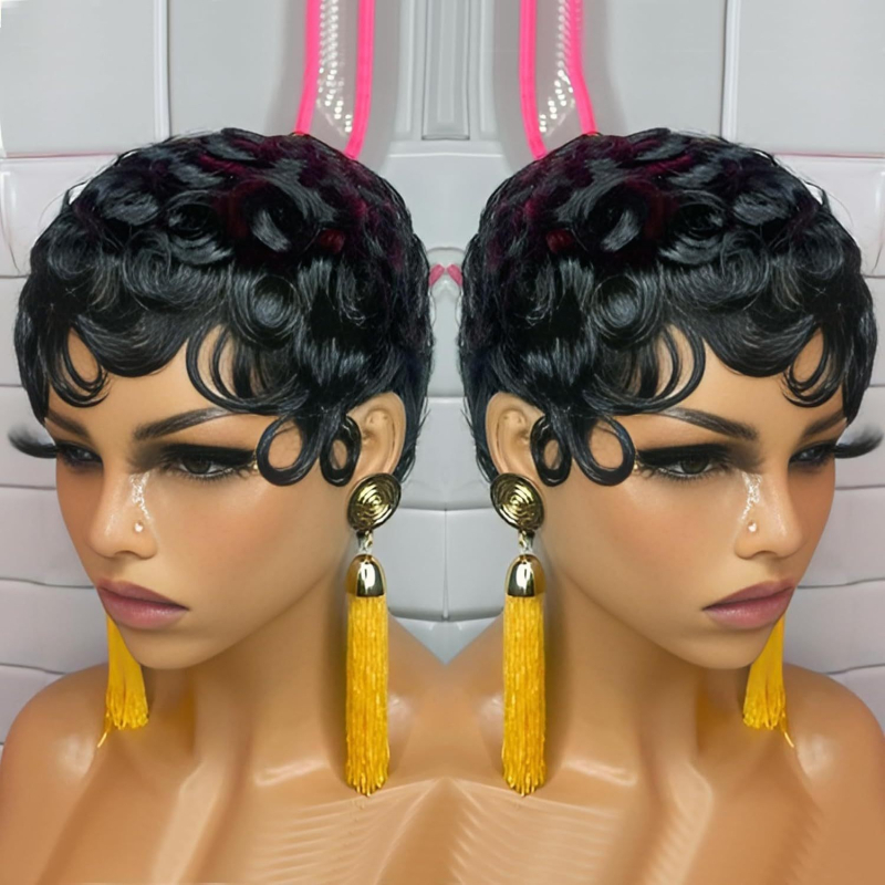 Perucă - păr scurt buclat, stil natural; model KZ-B8062-HS; păr uman; prelucrare mecanică; origine Zhejiang