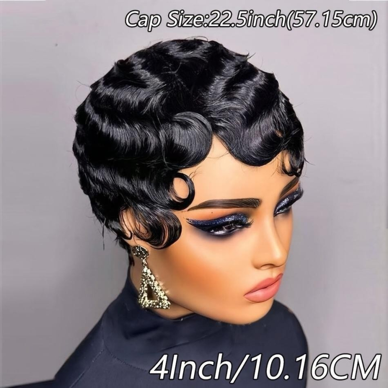 Perucă - păr scurt buclat, stil natural; model KZ-B8062-HS; păr uman; prelucrare mecanică; origine Zhejiang