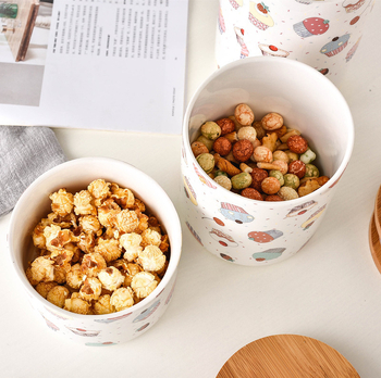 Vas ceramic sigilat cu capac din lemn, etanș, pentru ceai, fructe uscate și gustări