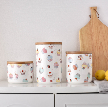 Vas ceramic sigilat cu capac din lemn, etanș, pentru ceai, fructe uscate și gustări