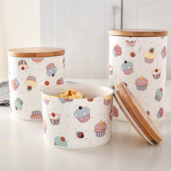 Vas ceramic sigilat cu capac din lemn, etanș, pentru ceai, fructe uscate și gustări