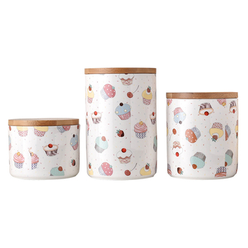 Vas ceramic sigilat cu capac din lemn, etanș, pentru ceai, fructe uscate și gustări