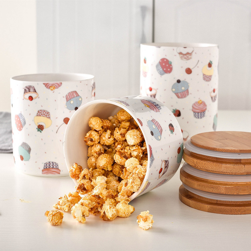 Vas ceramic sigilat cu capac din lemn, etanș, pentru ceai, fructe uscate și gustări