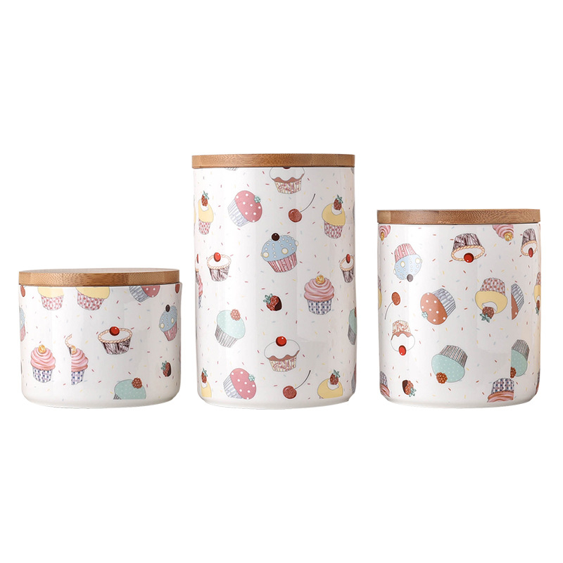 Vas ceramic sigilat cu capac din lemn, etanș, pentru ceai, fructe uscate și gustări