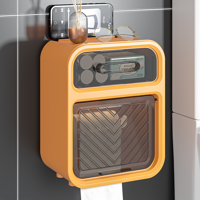 Cutie de hârtie igienică montată pe perete - polipropilenă, rezistentă la apă, fără găuri, pentru role de hârtie, design modern minimalist