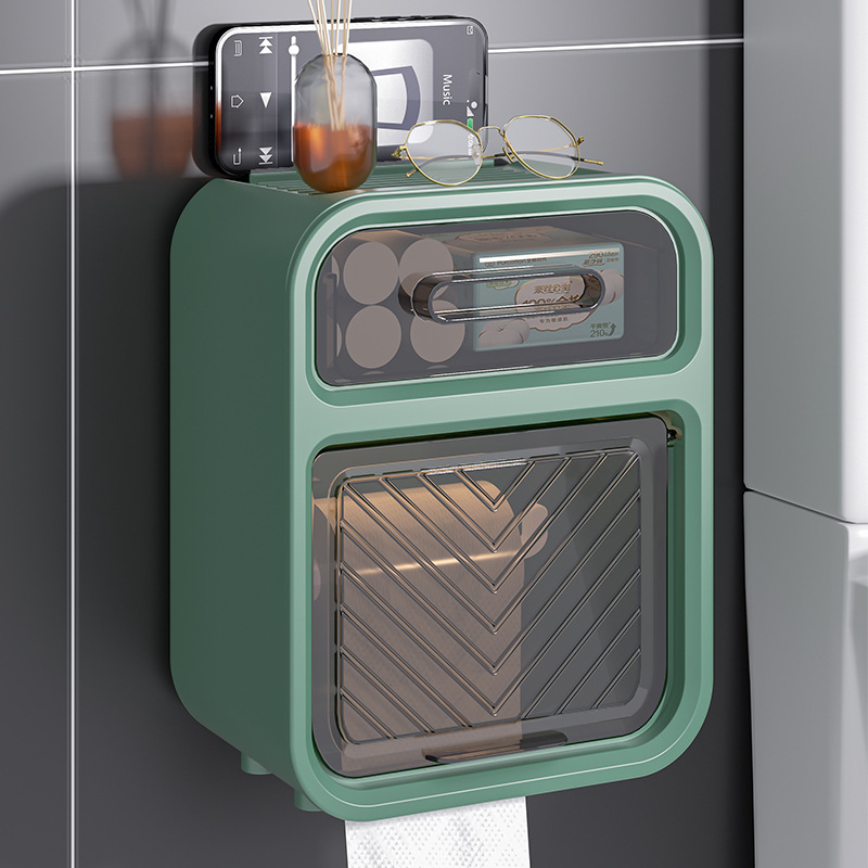 Cutie de hârtie igienică montată pe perete - polipropilenă, rezistentă la apă, fără găuri, pentru role de hârtie, design modern minimalist