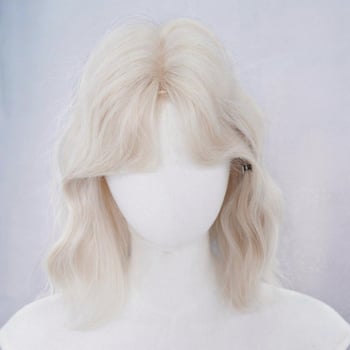 Perucă, păr scurt buclat, handmade, stil natural (Modelul 577; Mătase autohtonă; Bretoni drept sau înclinat; Nu poate fi vopsită)