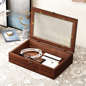 Cutie de depozitare pentru birou cu capac rabatabil, lemn de pin, 2 compartimente, protecție împotriva prafului, pentru bijuterii și obiecte mărunte