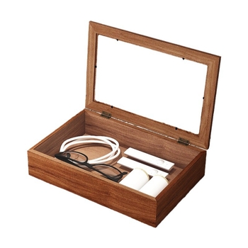 Cutie de depozitare pentru birou cu capac rabatabil, lemn de pin, 2 compartimente, protecție împotriva prafului, pentru bijuterii și obiecte mărunte