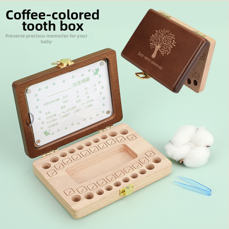Drvena kutija za mliječne zube za dječake i djevojčice, kutija za čuvanje pupčane vrpce i bebinih vlasi