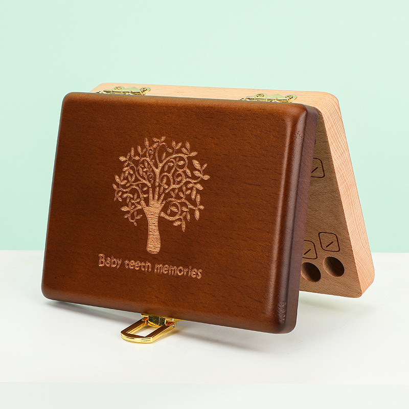 Drvena kutija za mliječne zube za dječake i djevojčice, kutija za čuvanje pupčane vrpce i bebinih vlasi