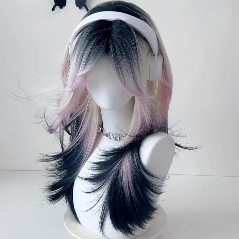 Perucă (Stil coreean, bretonă în diagonală, Model YJ230, fibre rezistente la temperatură)