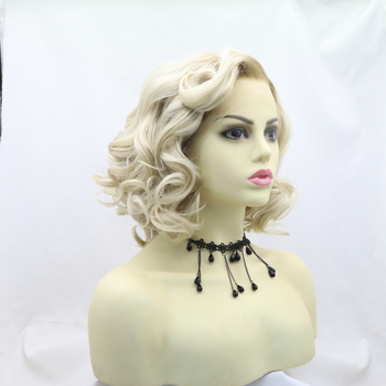 Perucă inspirată de Marilyn Monroe, stil exotic, păr scurt buclat cu dantelă frontală, fibre rezistente la căldură, model 0889