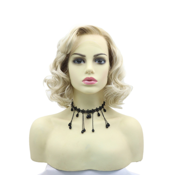 Perucă inspirată de Marilyn Monroe, stil exotic, păr scurt buclat cu dantelă frontală, fibre rezistente la căldură, model 0889