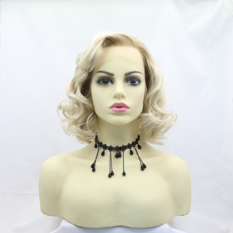 Perucă inspirată de Marilyn Monroe, stil exotic, păr scurt buclat cu dantelă frontală, fibre rezistente la căldură, model 0889