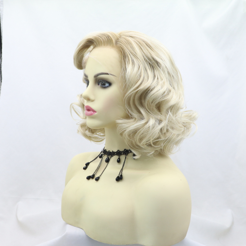 Perucă inspirată de Marilyn Monroe, stil exotic, păr scurt buclat cu dantelă frontală, fibre rezistente la căldură, model 0889