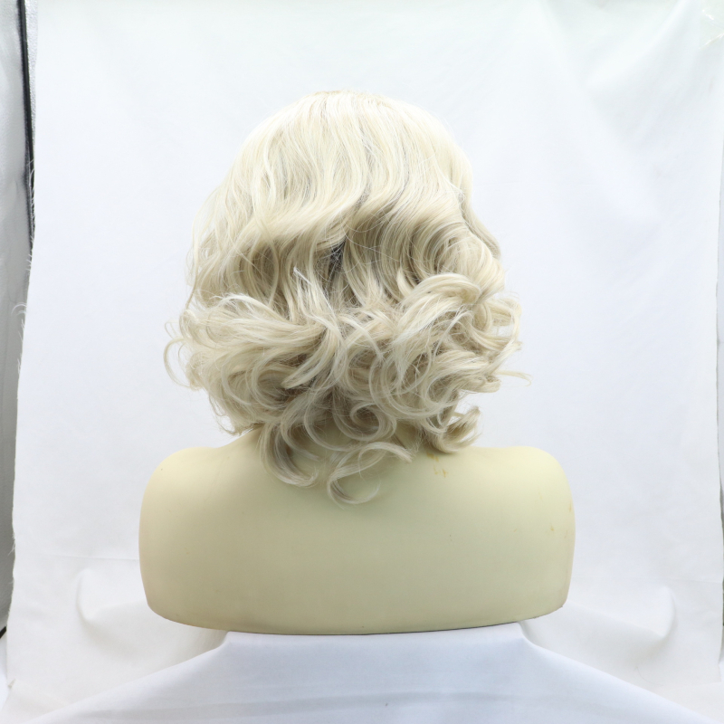 Perucă inspirată de Marilyn Monroe, stil exotic, păr scurt buclat cu dantelă frontală, fibre rezistente la căldură, model 0889