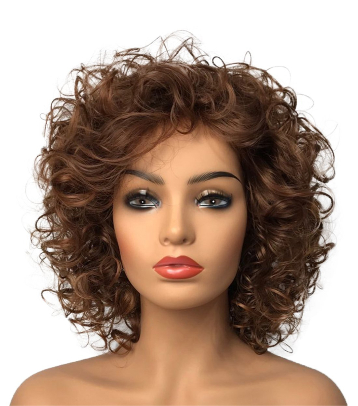 Perucă cu păr scurt buclat, stil Ruili, model 8871, sârmă rezistentă la temperaturi înalte, construcție cu mecanism, poate fi vopsită sau tratată prin permanent
