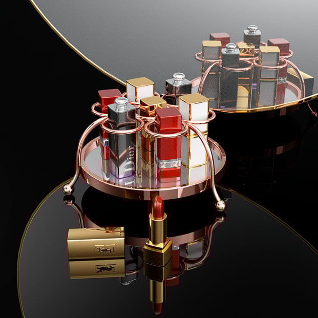 Κουτί αποθήκευσης κραγιόν με δίσκο καθρέφτη, ευρωπαϊκού στυλ, μεταλλικό και γυάλινο, επιτραπέζια χρήση, ένα επίπεδο, κατάλληλο για ταξίδι, υπνοδωμάτιο και μπάνιο