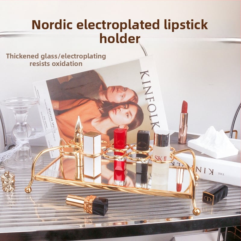 Κουτί αποθήκευσης κραγιόν με δίσκο καθρέφτη, ευρωπαϊκού στυλ, μεταλλικό και γυάλινο, επιτραπέζια χρήση, ένα επίπεδο, κατάλληλο για ταξίδι, υπνοδωμάτιο και μπάνιο