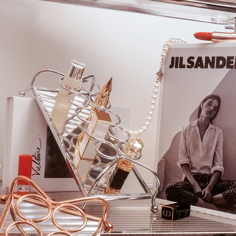 Κουτί αποθήκευσης κραγιόν με δίσκο καθρέφτη, ευρωπαϊκού στυλ, μεταλλικό και γυάλινο, επιτραπέζια χρήση, ένα επίπεδο, κατάλληλο για ταξίδι, υπνοδωμάτιο και μπάνιο