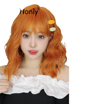 Perucă cu păr scurt buclat, model wl1006-1, stil dulce japonez și coreean, mătase autohtonă, breton drept