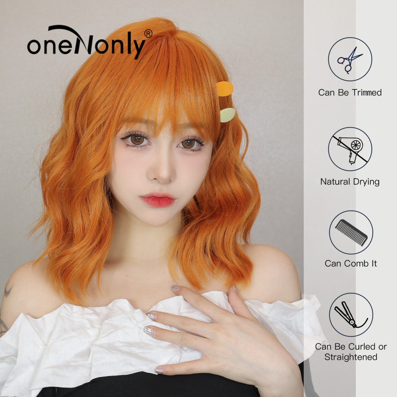 Perucă cu păr scurt buclat, model wl1006-1, stil dulce japonez și coreean, mătase autohtonă, breton drept