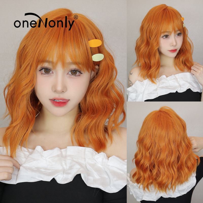 Perucă cu păr scurt buclat, model wl1006-1, stil dulce japonez și coreean, mătase autohtonă, breton drept