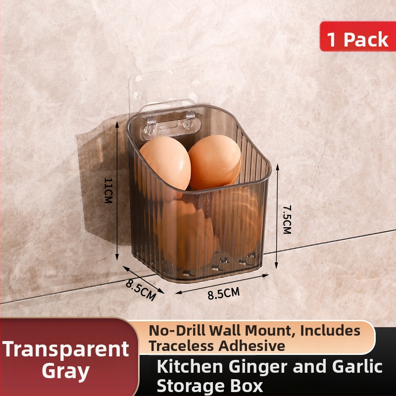 Zidni kuhinjski organizator za pohranu luka, đumbira i češnjaka – plastična kutija za pohranu, montaža bez bušenja, moderni jednostavni dizajn, težina 50 g