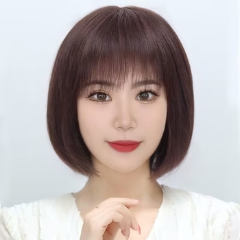 Perucă pentru femei cu păr scurt drept, breton oblic, aspect natural, fibre rezistente la temperaturi înalte, model 16025