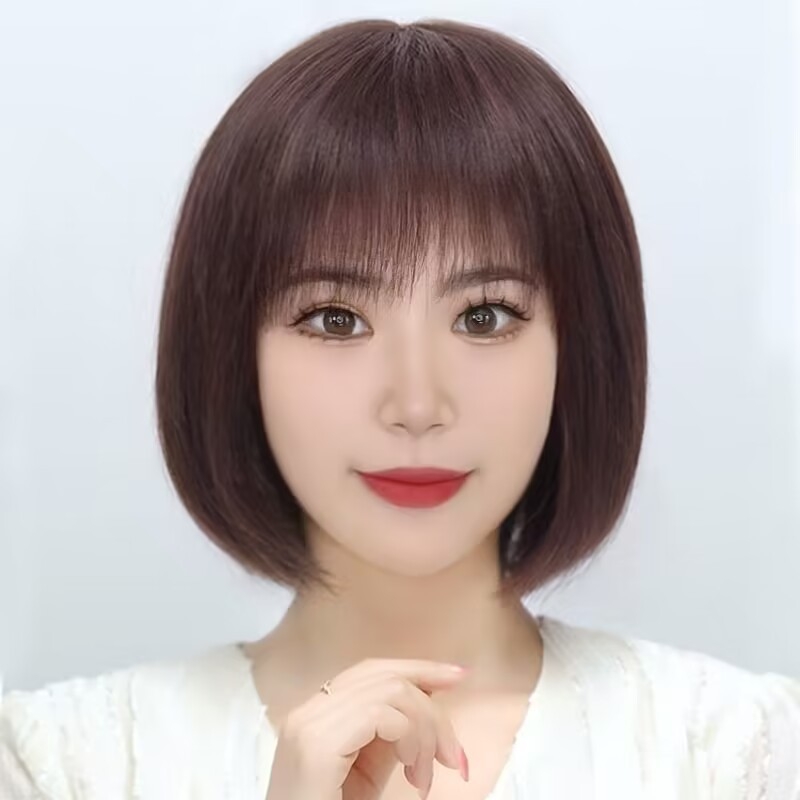 Perucă pentru femei cu păr scurt drept, breton oblic, aspect natural, fibre rezistente la temperaturi înalte, model 16025