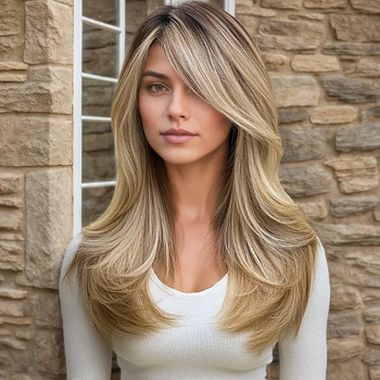 Perucă cu stil natural, franjă de tip opt, fibre rezistente la temperaturi înalte, model Yx-319