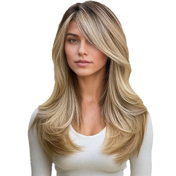 Perucă cu stil natural, franjă de tip opt, fibre rezistente la temperaturi înalte, model Yx-319