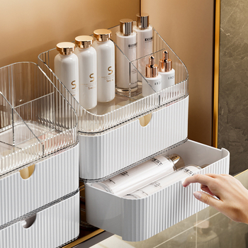 Cutie de depozitare pentru cosmetice din PET cu separatoare, design modern minimalist, pentru baie și dormitor, modele JW3215 JW3216