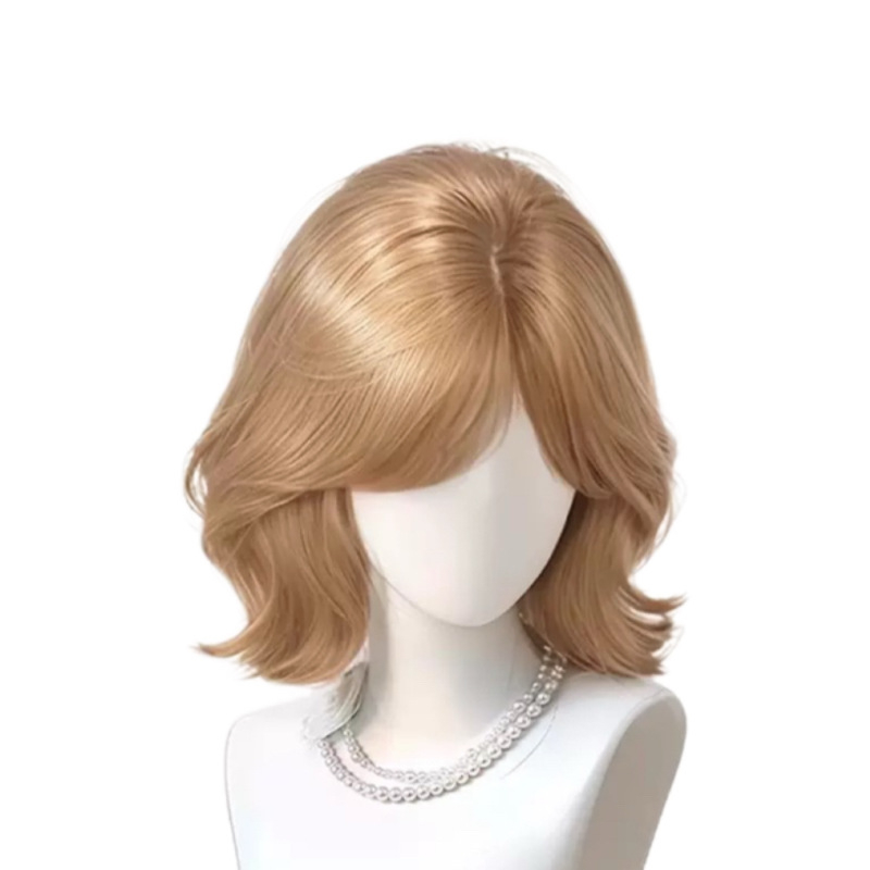 Perucă scurtă bucle cu breton, fibră sintetică rezistentă la căldură, stil natural, model LZD