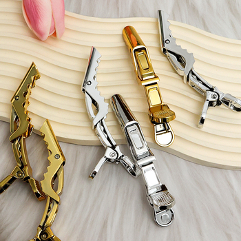 електроплатиран крокодилен щип за коса с дълга уста, за разделяне на кичури при боядисване и къдрене