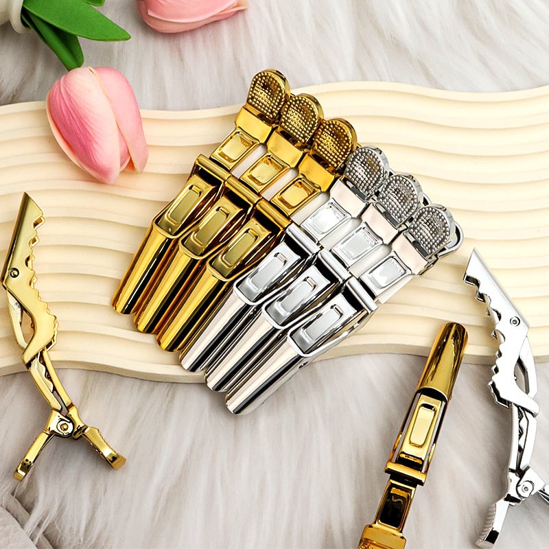 електроплатиран крокодилен щип за коса с дълга уста, за разделяне на кичури при боядисване и къдрене