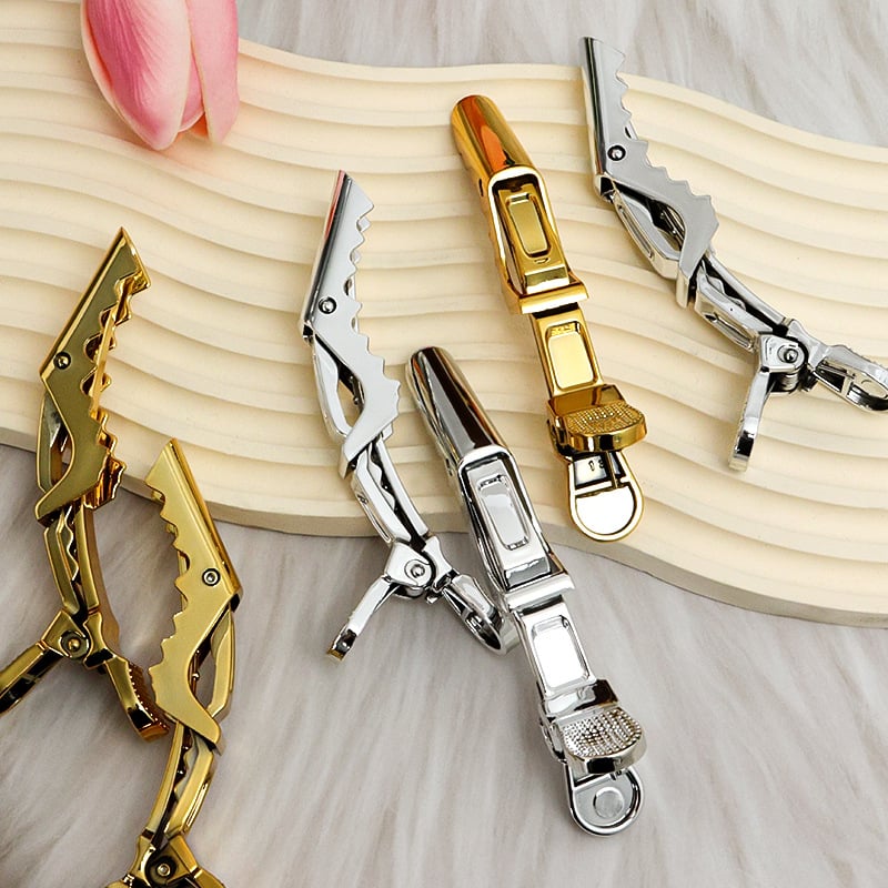 електроплатиран крокодилен щип за коса с дълга уста, за разделяне на кичури при боядисване и къдрене