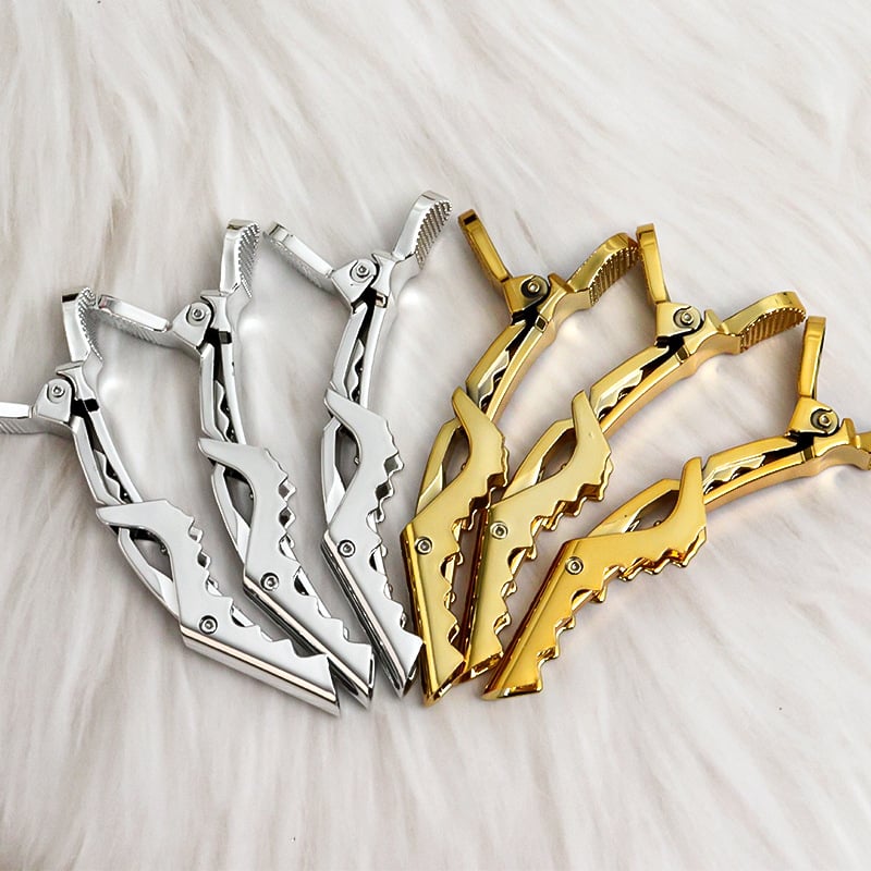 електроплатиран крокодилен щип за коса с дълга уста, за разделяне на кичури при боядисване и къдрене